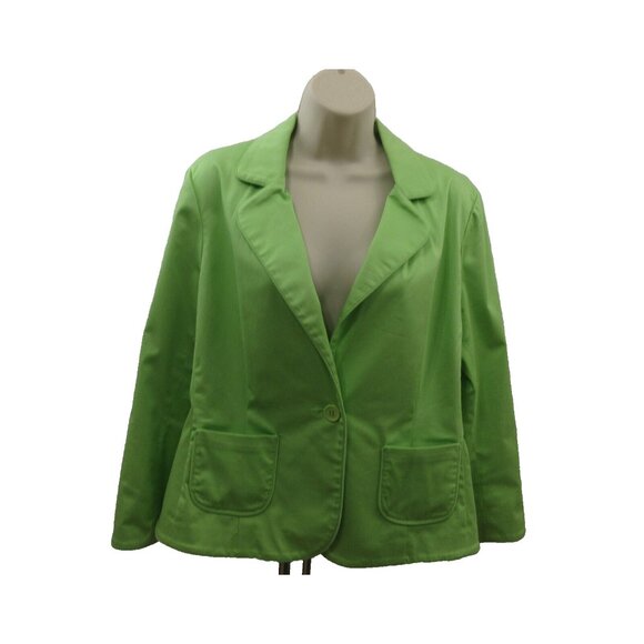 Sunny Taylor Jacket Blazer Sz 16 Green Pipping Pockets Preppy Lined Cotton Blend - Picture 1 of 8